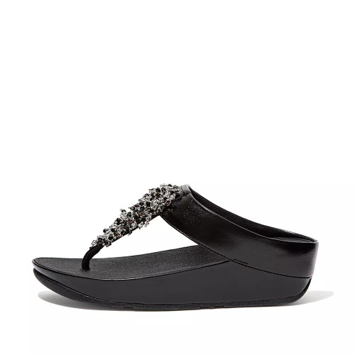 Sandalias Fitflop RUMBA Beaded Puntera-Post Mujer Negros | MX.F-40692