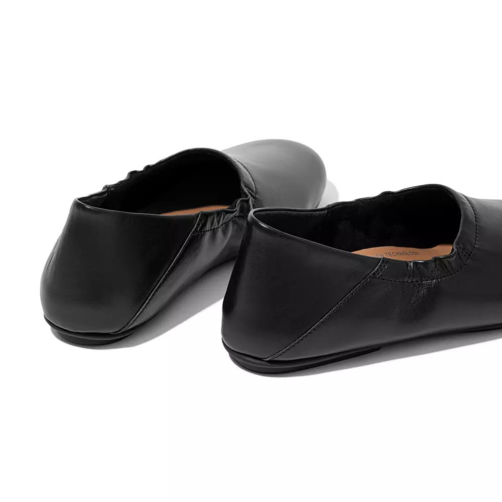 Ballerinas Fitflop ALLEGRO Fold-Down Back Cuero Mujer Negros | MX.L-04172