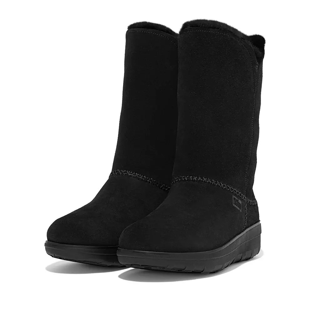 Botas Cuero Fitflop MUKLUK Shearling-Forro Gamuza Mujer Negros | MX.Q-93056