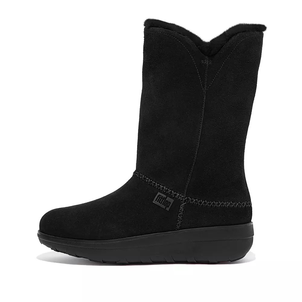 Botas Cuero Fitflop MUKLUK Shearling-Forro Gamuza Mujer Negros | MX.Q-93056