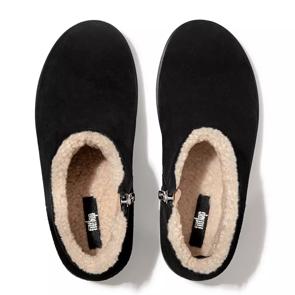 Botas Plataforma Fitflop PILAR Shearling-Forro Gamuza Mujer Negros | MX.D-09641