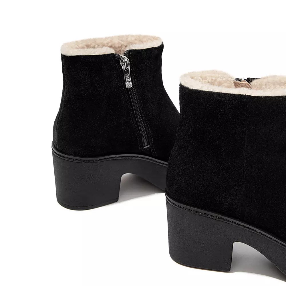 Botas Plataforma Fitflop PILAR Shearling-Forro Gamuza Mujer Negros | MX.D-09641