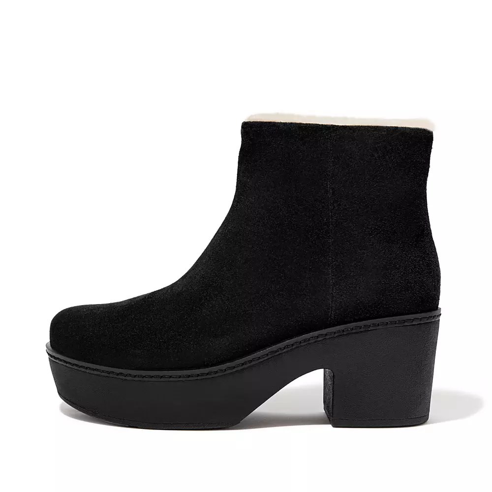 Botas Plataforma Fitflop PILAR Shearling-Forro Gamuza Mujer Negros | MX.D-09641