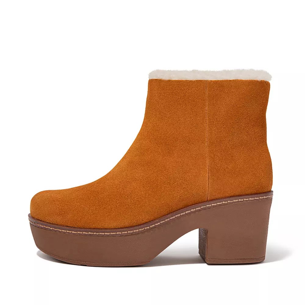 Botas Plataforma Fitflop PILAR Shearling-Forro Gamuza Mujer Marrom Claro | MX.S-71205