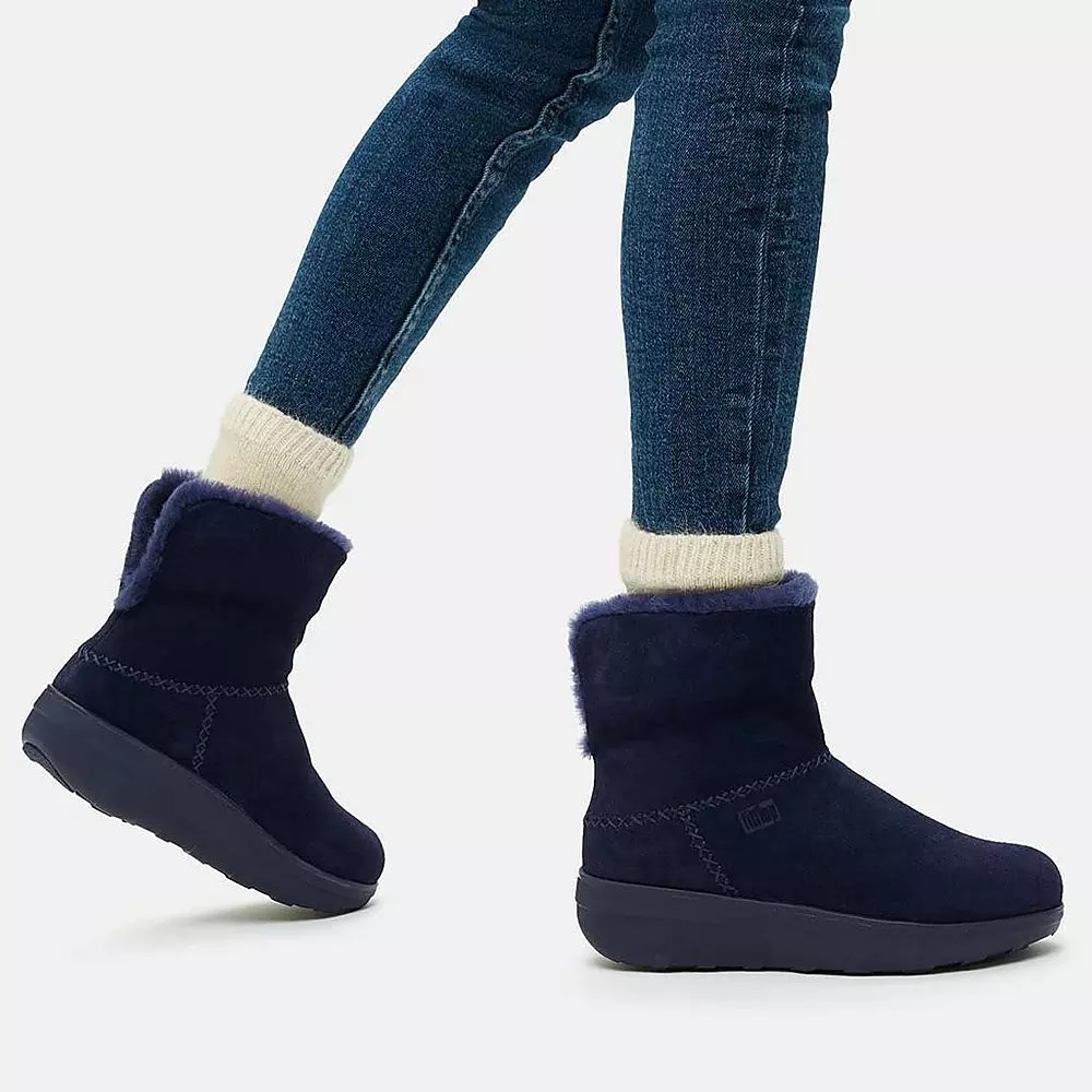 Botines Fitflop MUKLUK SHORTY Shearling-Forro Gamuza Mujer Azul Marino | MX.U-50471