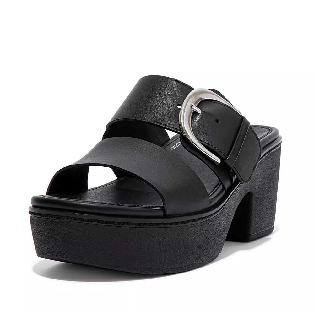 Chanclas De Plataforma Fitflop PILAR Cuero Mujer Negros | MX.W-46870