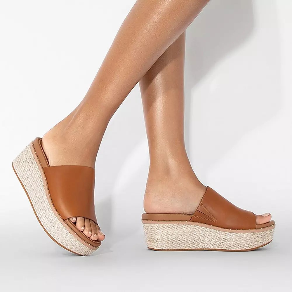 Chanclas Fitflop ELOISE Alpargata Cuero Wedge Mujer Marrom | MX.X-53416