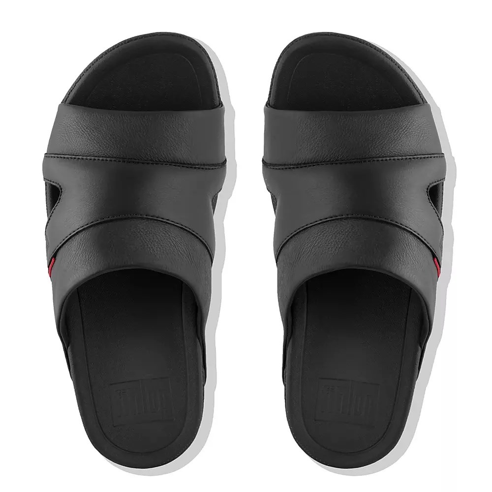 Chanclas Fitflop FREEWAY Cuero Pool Hombre Negros | MX.Q-63720