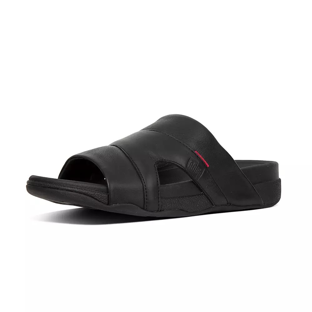 Chanclas Fitflop FREEWAY Cuero Pool Hombre Negros | MX.Q-63720