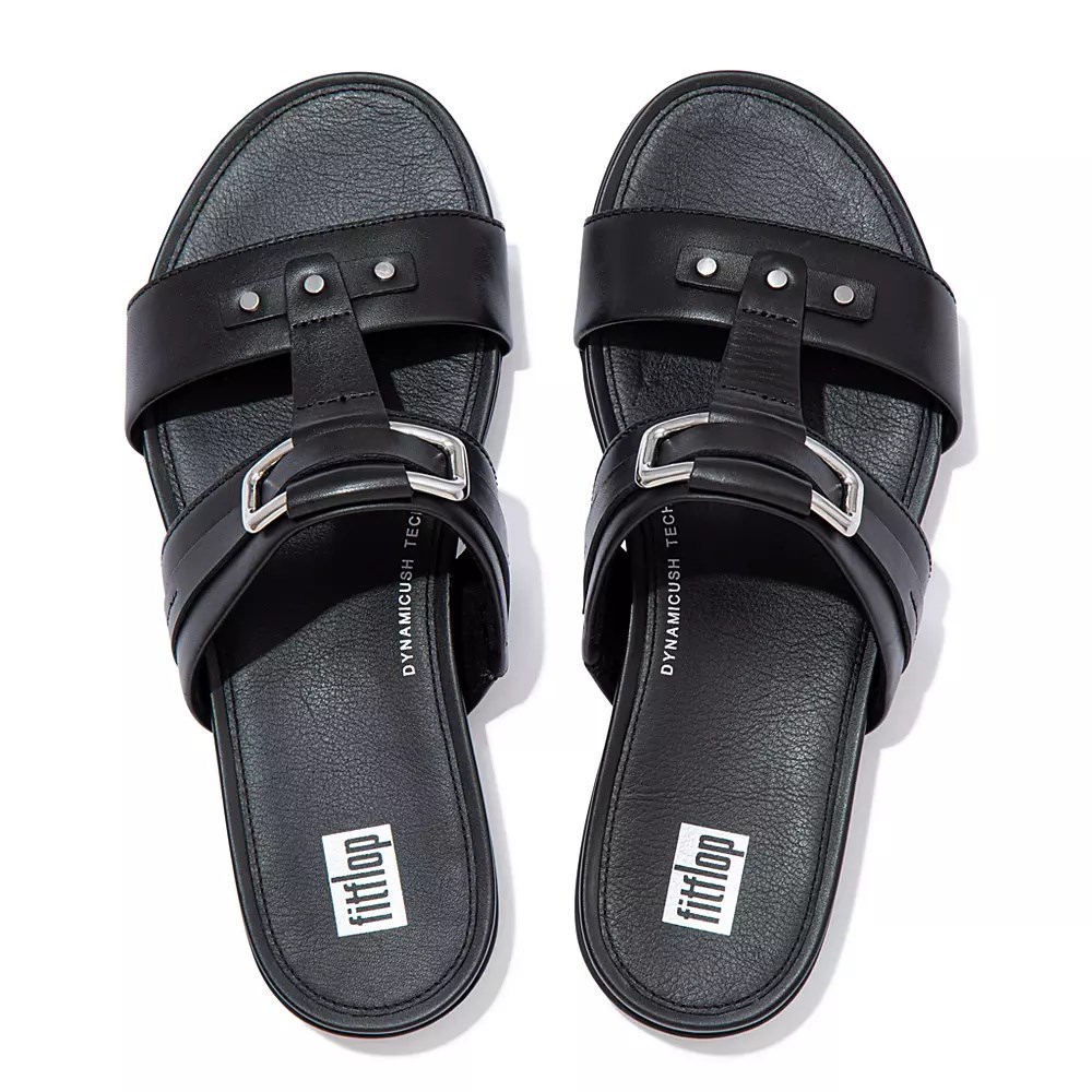 Chanclas Fitflop GRACIE Stud-Hebilla Cuero Mujer Negros | MX.D-96014