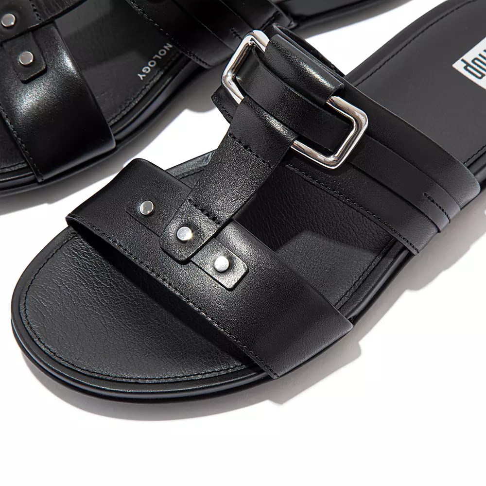 Chanclas Fitflop GRACIE Stud-Hebilla Cuero Mujer Negros | MX.D-96014