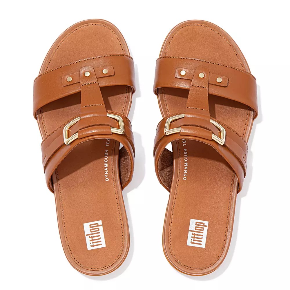 Chanclas Fitflop GRACIE Stud-Hebilla Cuero Mujer Marrom Claro | MX.N-92876