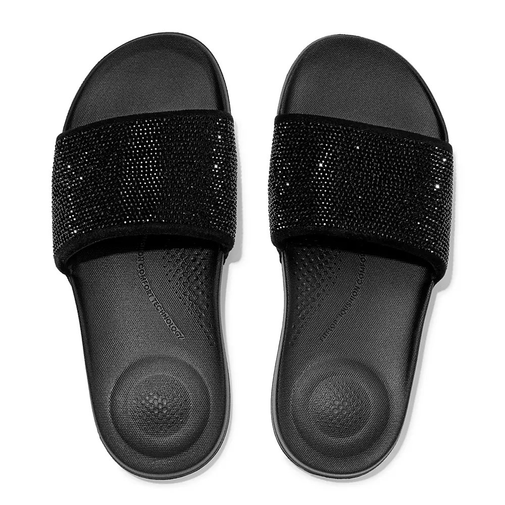 Chanclas Fitflop IQUSHION Agua-Resistant Crystal Mujer Negros | MX.I-49637