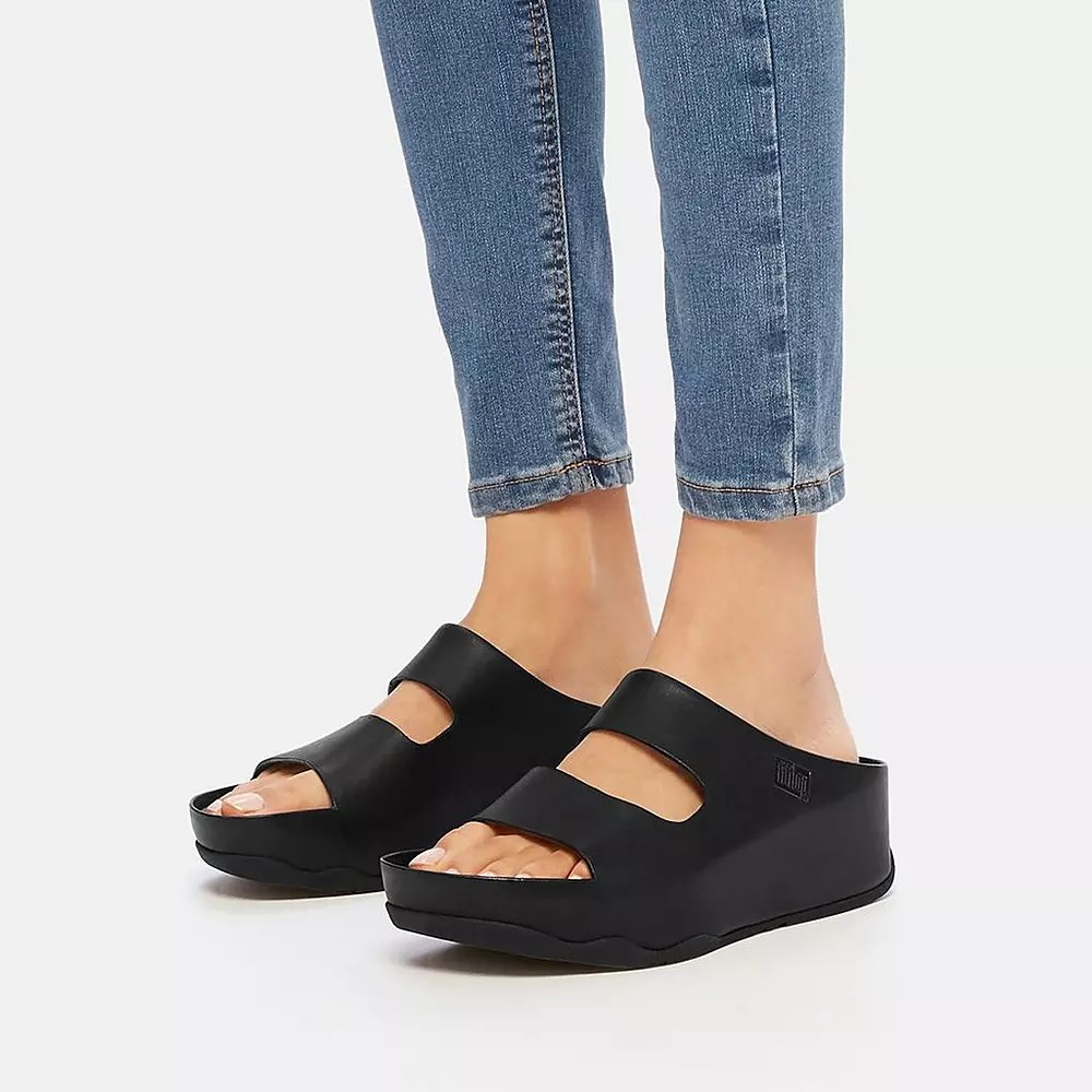 Chanclas Fitflop SHUV Two-Bar Cuero Mujer Negros | MX.Q-07285