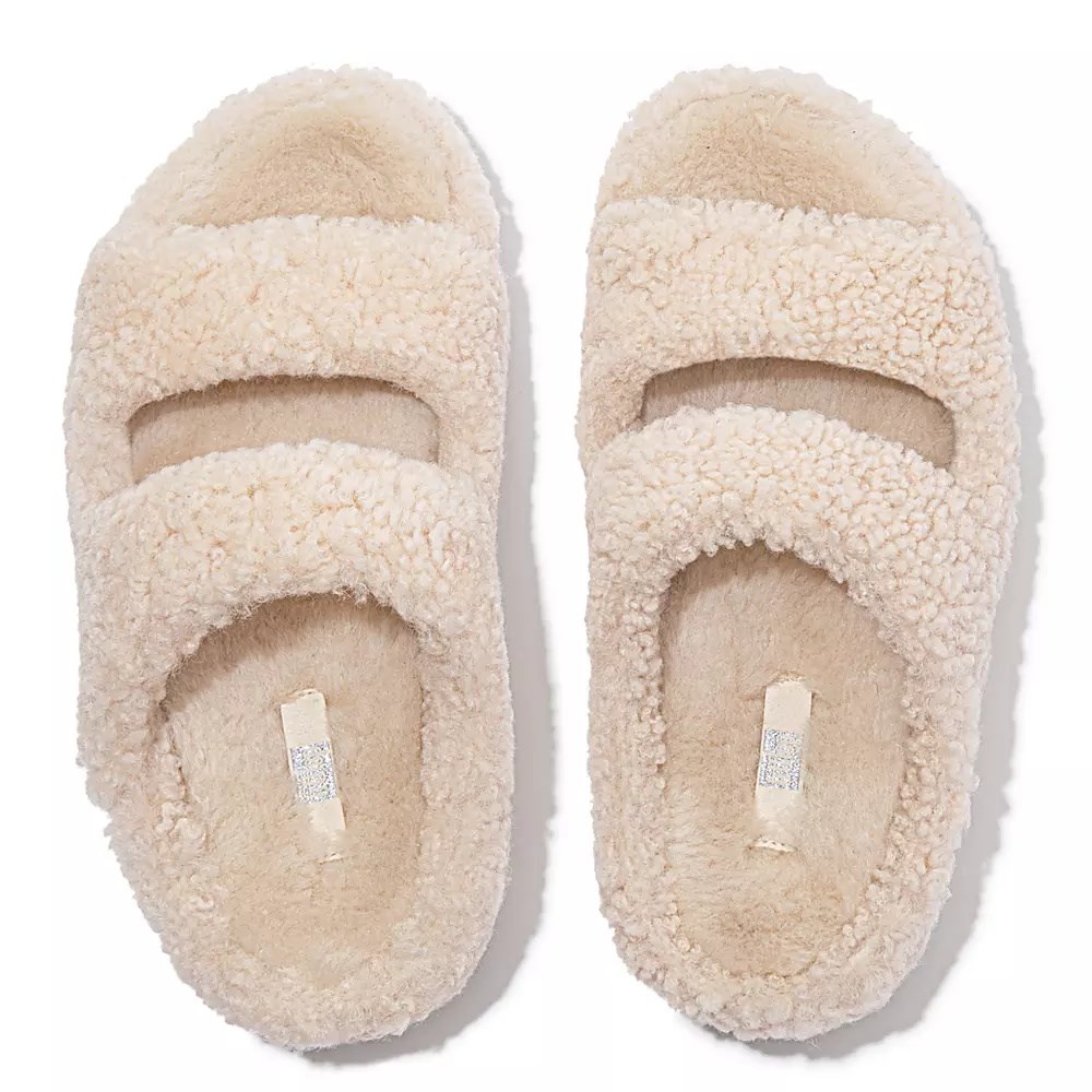 Chanclas Fitflop SHUV Two-Bar Shearling Mujer Creme | MX.Z-58264