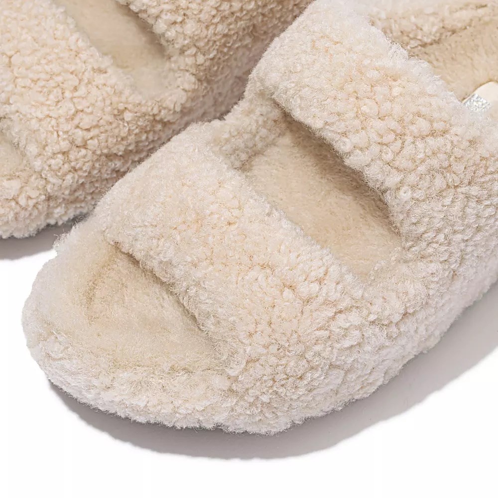 Chanclas Fitflop SHUV Two-Bar Shearling Mujer Creme | MX.Z-58264