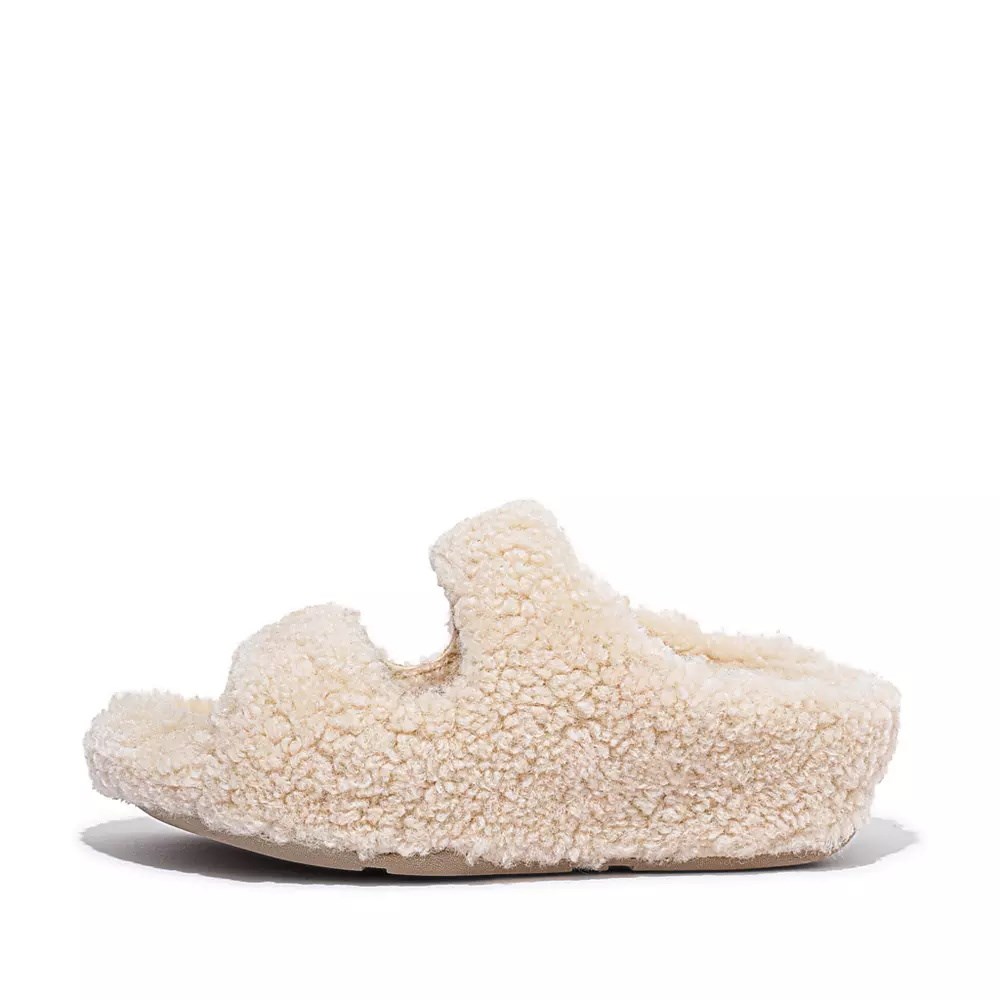 Chanclas Fitflop SHUV Two-Bar Shearling Mujer Creme | MX.Z-58264