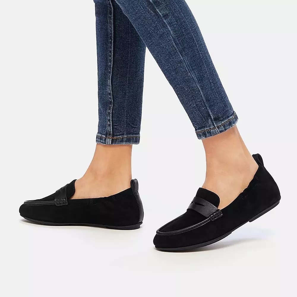 Loafers Fitflop ALLEGRO Gamuza Penny Mujer Negros | MX.N-90381