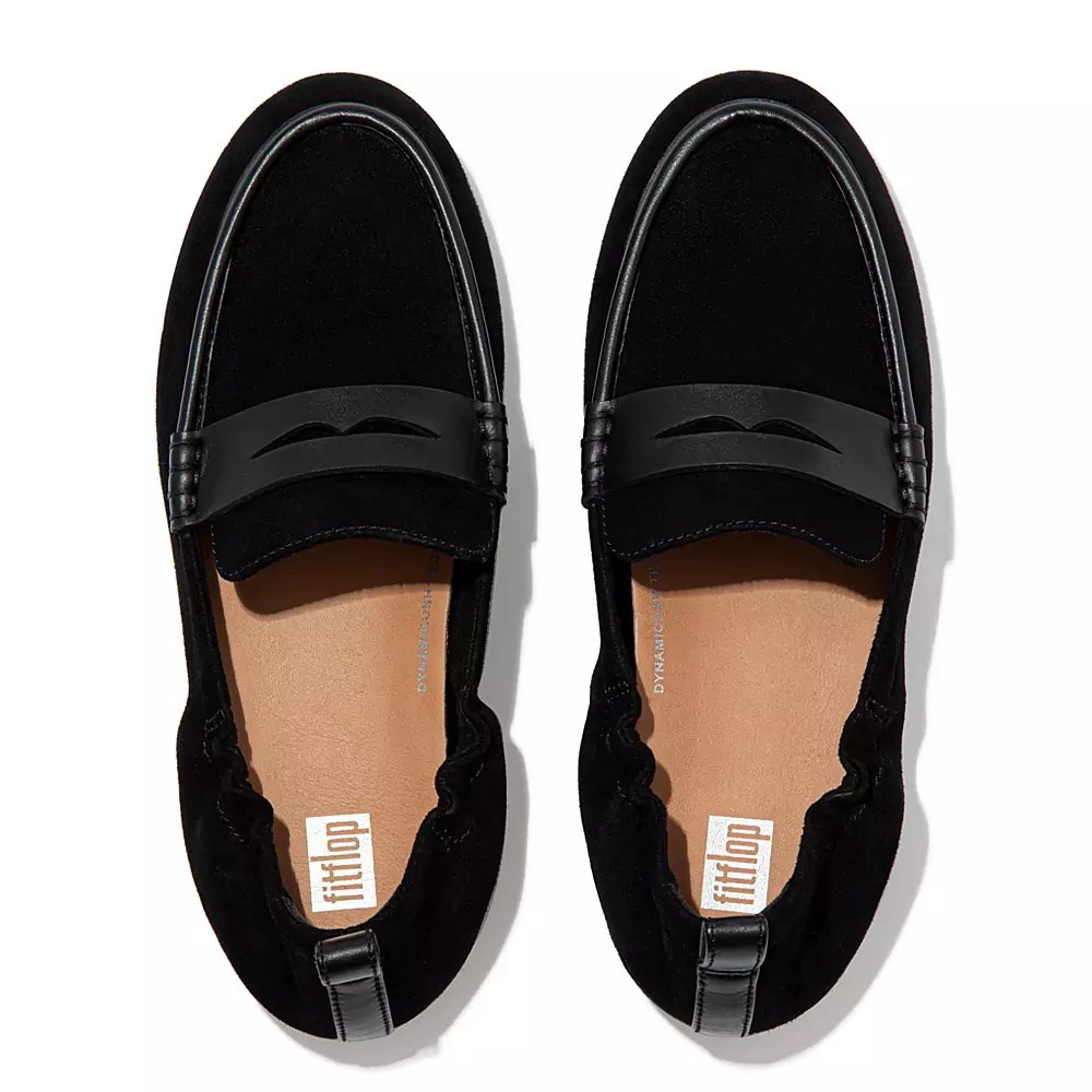 Loafers Fitflop ALLEGRO Gamuza Penny Mujer Negros | MX.N-90381