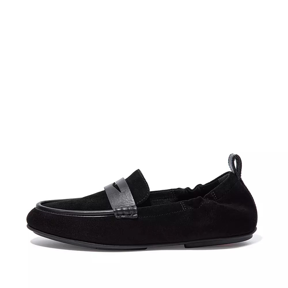 Loafers Fitflop ALLEGRO Gamuza Penny Mujer Negros | MX.N-90381