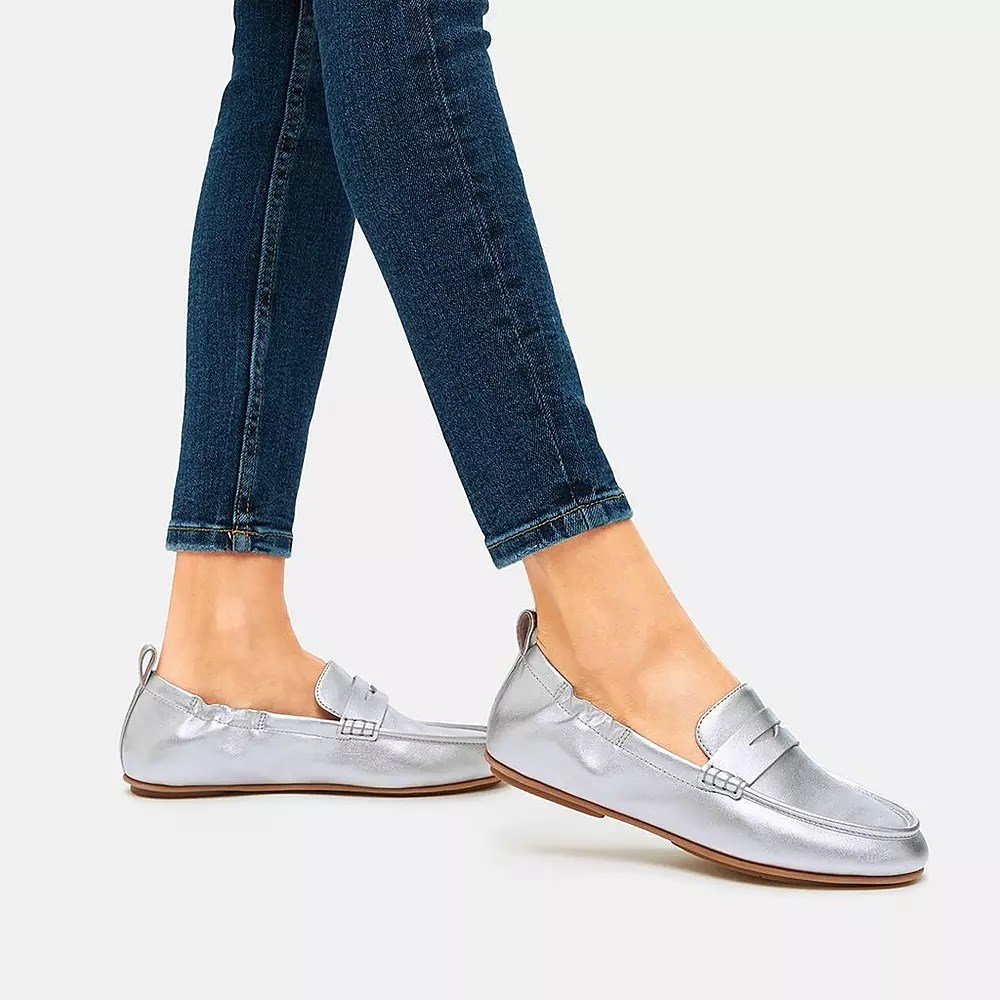 Loafers Fitflop ALLEGRO Metallic Cuero Penny Mujer Plateados | MX.J-69418