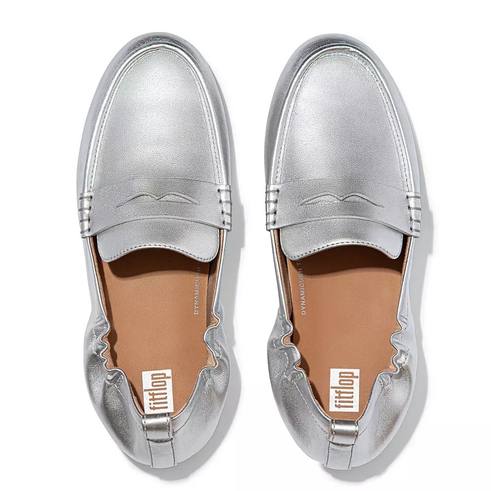 Loafers Fitflop ALLEGRO Metallic Cuero Penny Mujer Plateados | MX.J-69418