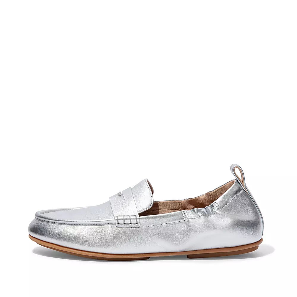 Loafers Fitflop ALLEGRO Metallic Cuero Penny Mujer Plateados | MX.J-69418