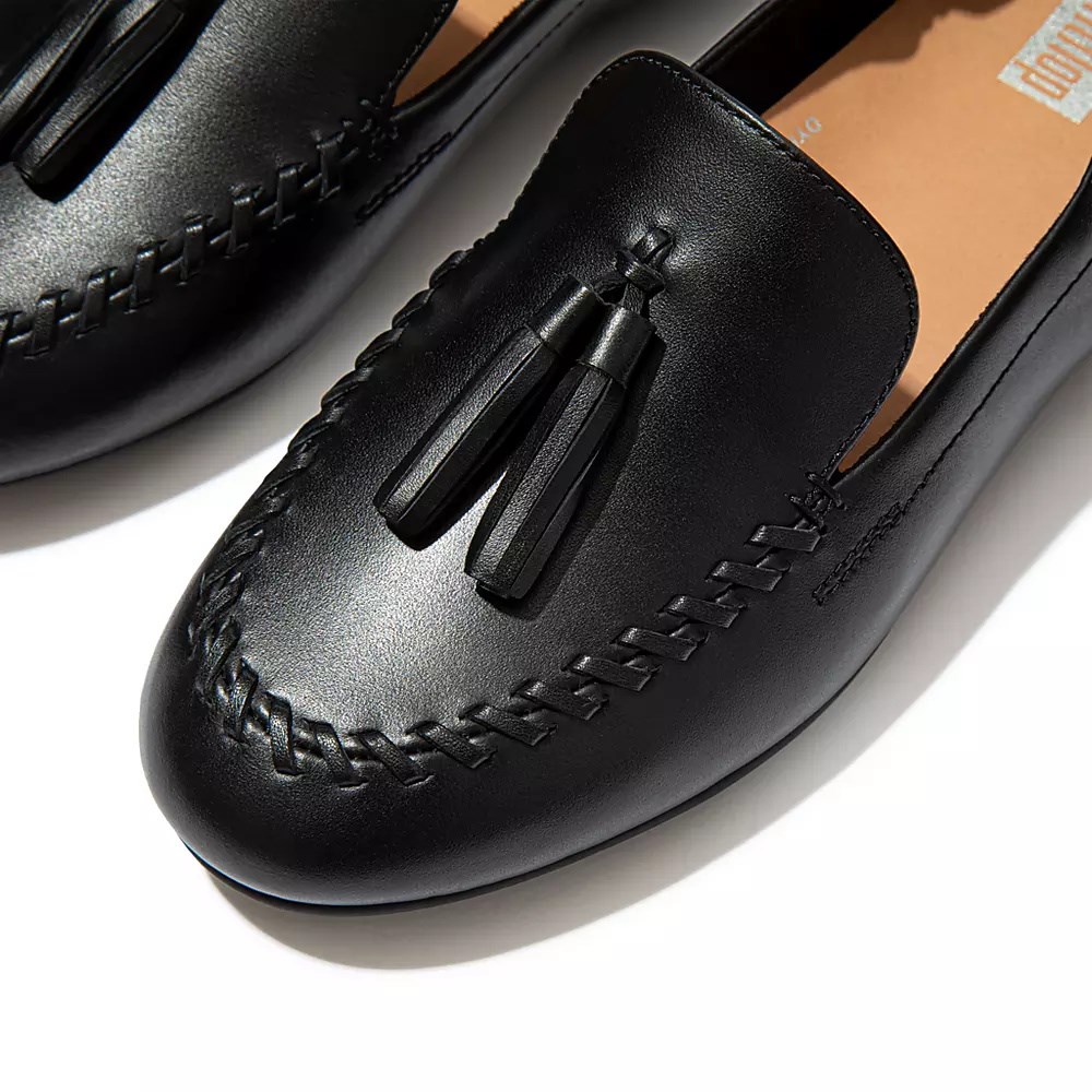 Loafers Fitflop ALLEGRO Tassel Cuero Mujer Negros | MX.N-23679