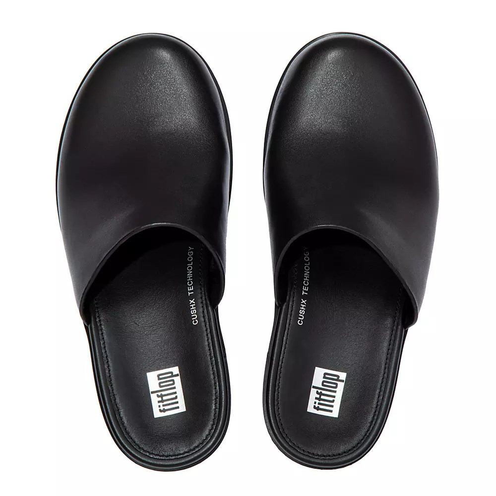 Mulas Fitflop PILAR Cuero Platforms Mujer Negros | MX.G-64305