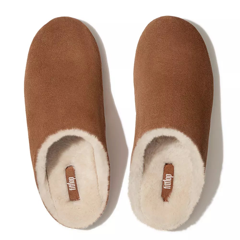 Pantuflas Fitflop CHRISSIE Shearling Gamuza Mujer Marrom | MX.C-85701