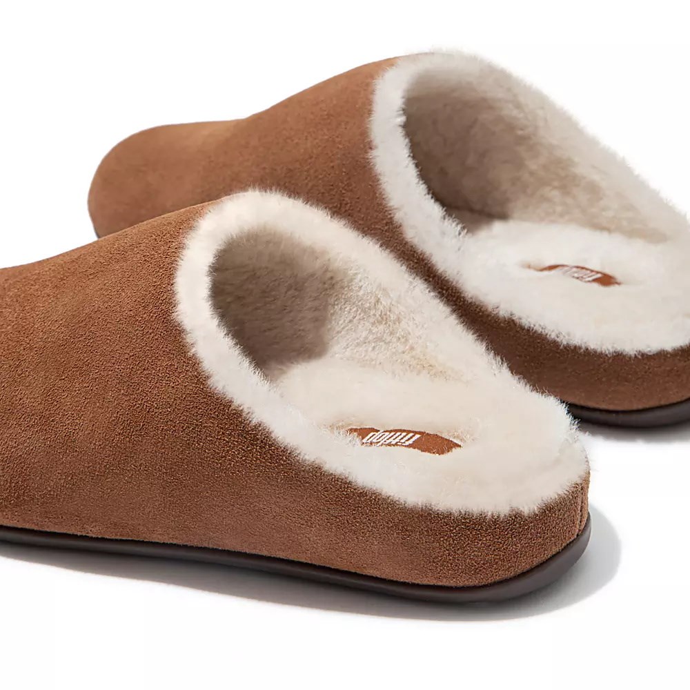 Pantuflas Fitflop CHRISSIE Shearling Gamuza Mujer Marrom | MX.C-85701