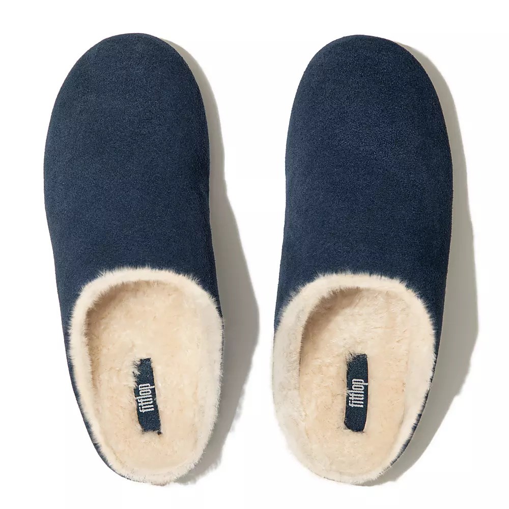 Pantuflas Fitflop CHRISSIE Shearling Gamuza Mujer Azul Marino | MX.L-92108