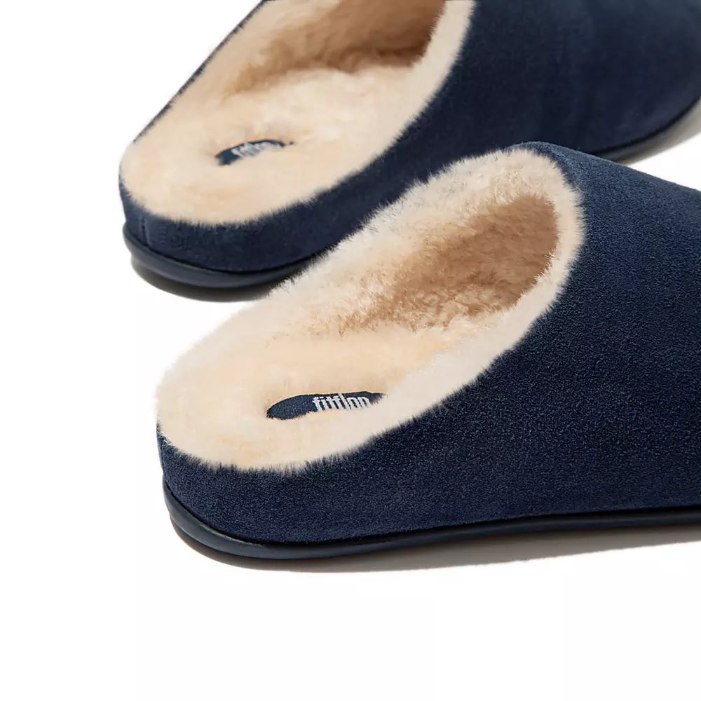 Pantuflas Fitflop CHRISSIE Shearling Gamuza Mujer Azul Marino | MX.L-92108