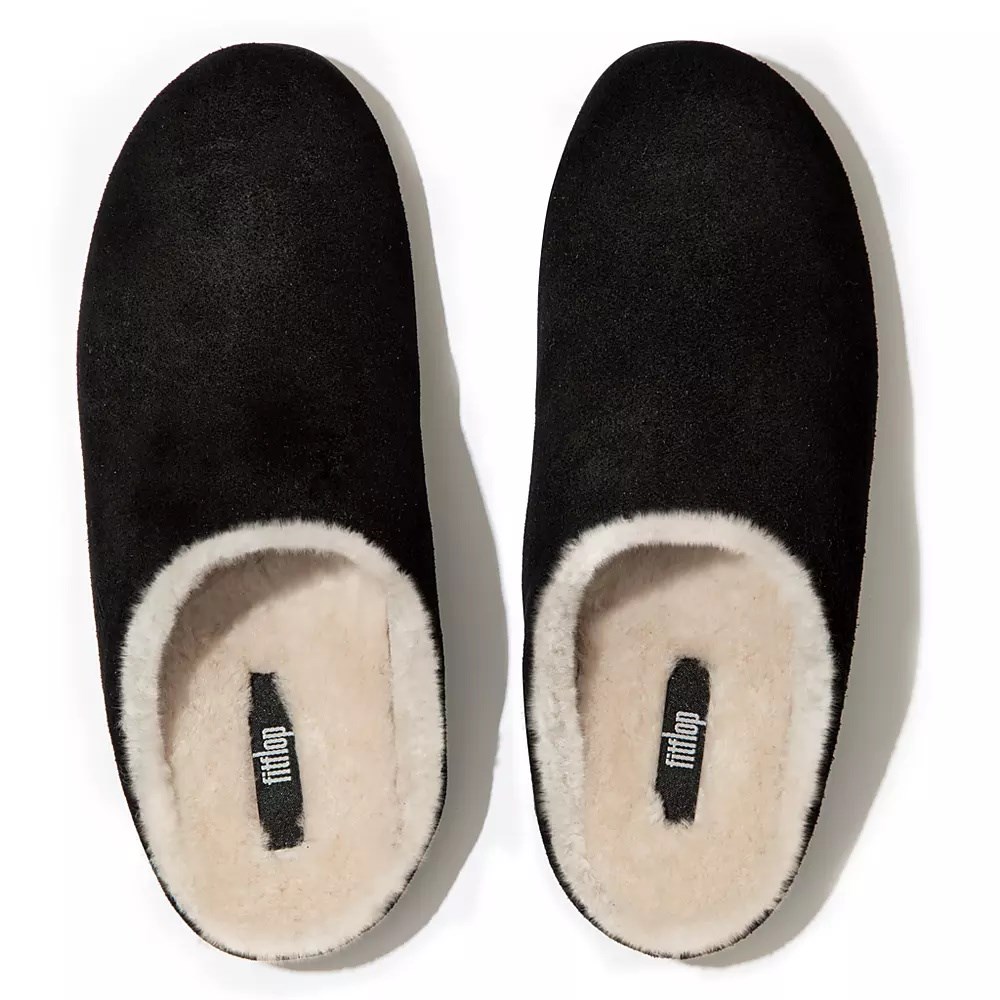 Pantuflas Fitflop CHRISSIE Shearling Gamuza Mujer Negros | MX.Z-70681