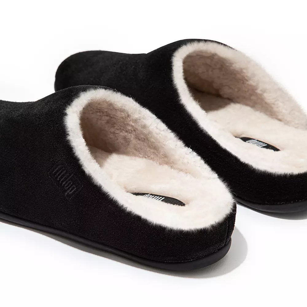 Pantuflas Fitflop CHRISSIE Shearling Gamuza Mujer Negros | MX.Z-70681