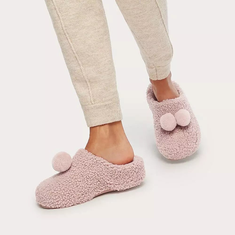 Pantuflas Fitflop SHUV Pom-Pom Shearling Clog Mujer Rosas | MX.J-95476