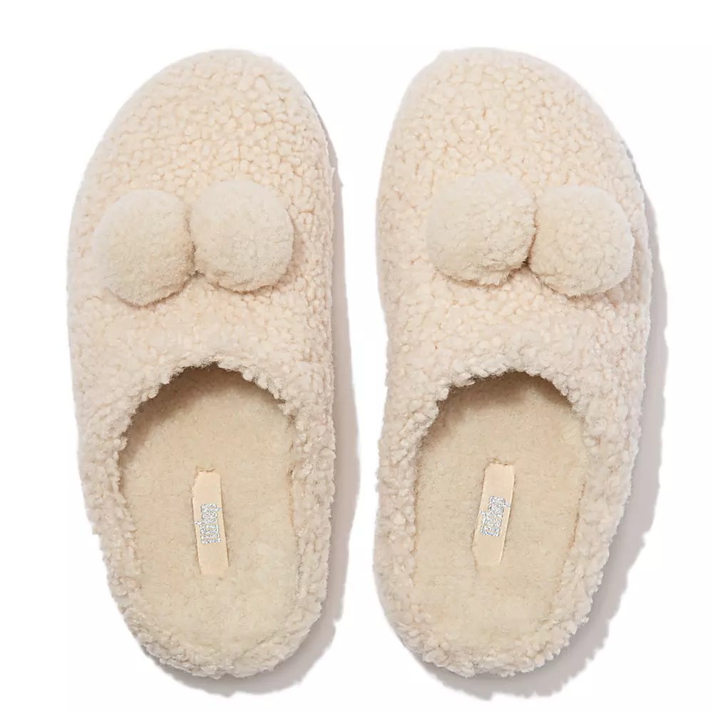 Pantuflas Fitflop SHUV Pom-Pom Shearling Clog Mujer Creme | MX.O-32801