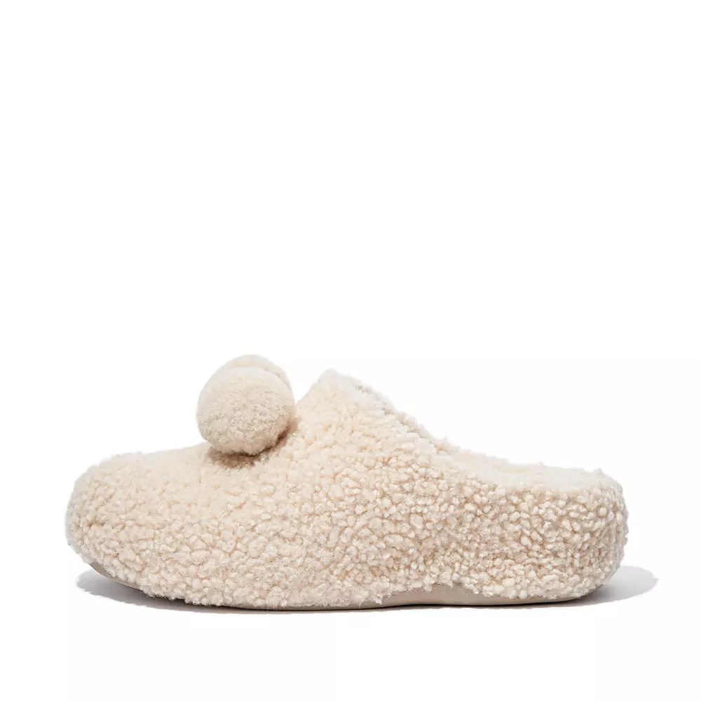 Pantuflas Fitflop SHUV Pom-Pom Shearling Clog Mujer Creme | MX.O-32801