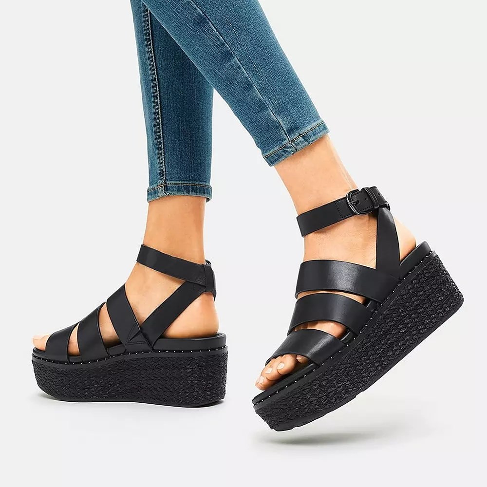 Sandalias Cuña Fitflop ELOISE Alpargata Mujer Negros | MX.T-60182