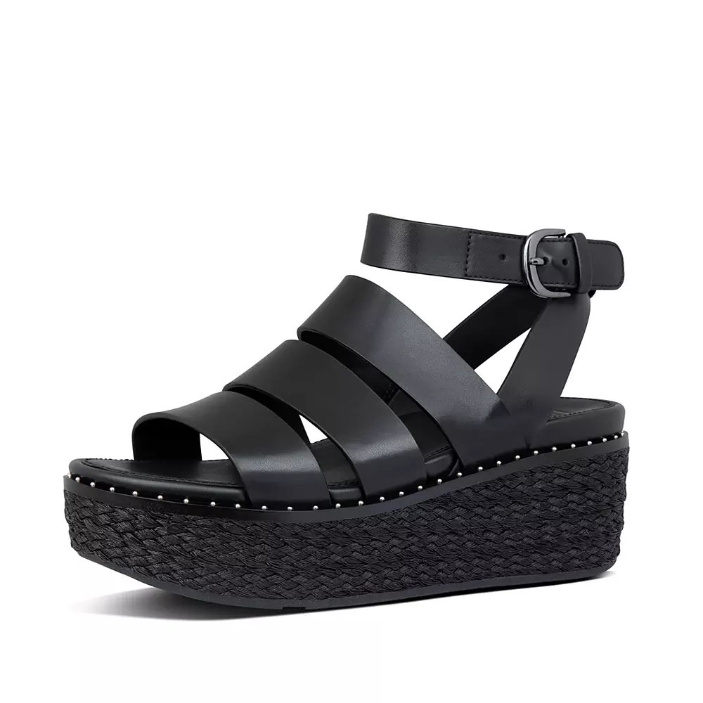 Sandalias Cuña Fitflop ELOISE Alpargata Mujer Negros | MX.T-60182