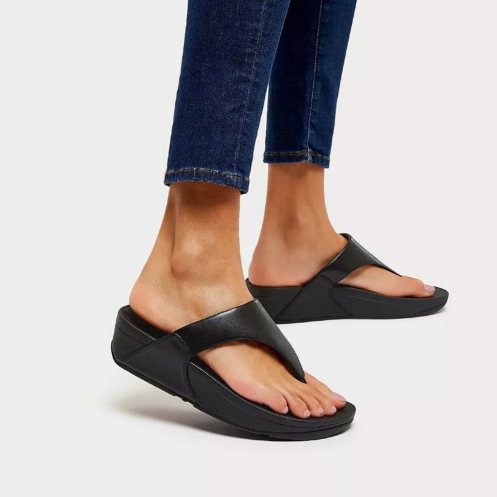 Sandalias Fitflop LULU Cuero Puntera-Post Mujer Negros | MX.Y-47631