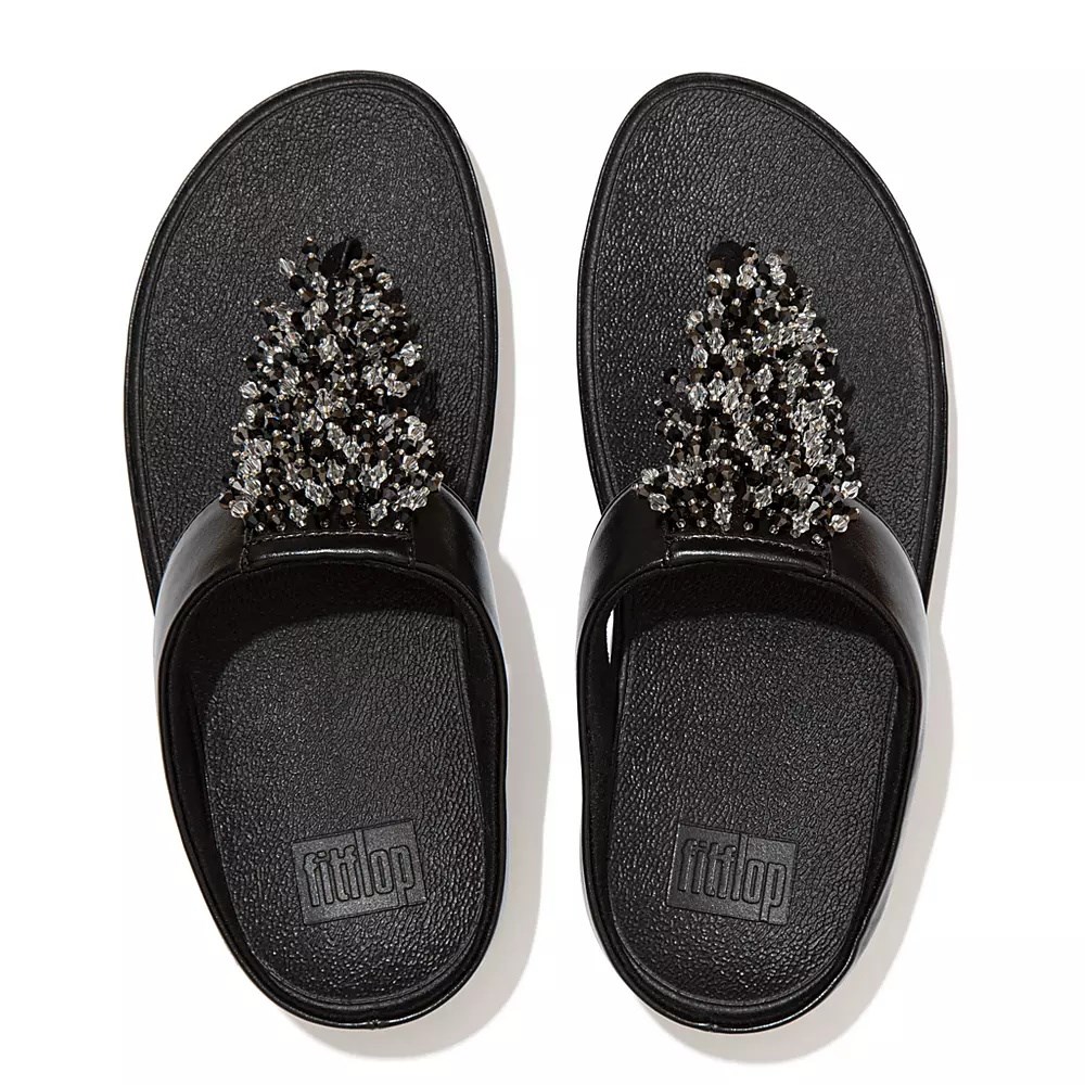 Sandalias Fitflop RUMBA Beaded Puntera-Post Mujer Negros | MX.F-40692