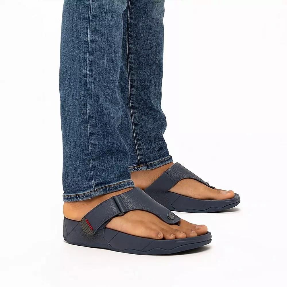 Sandalias Fitflop TRAKK II Cuero Puntera-Post Hombre Azul Marino | MX.D-02769