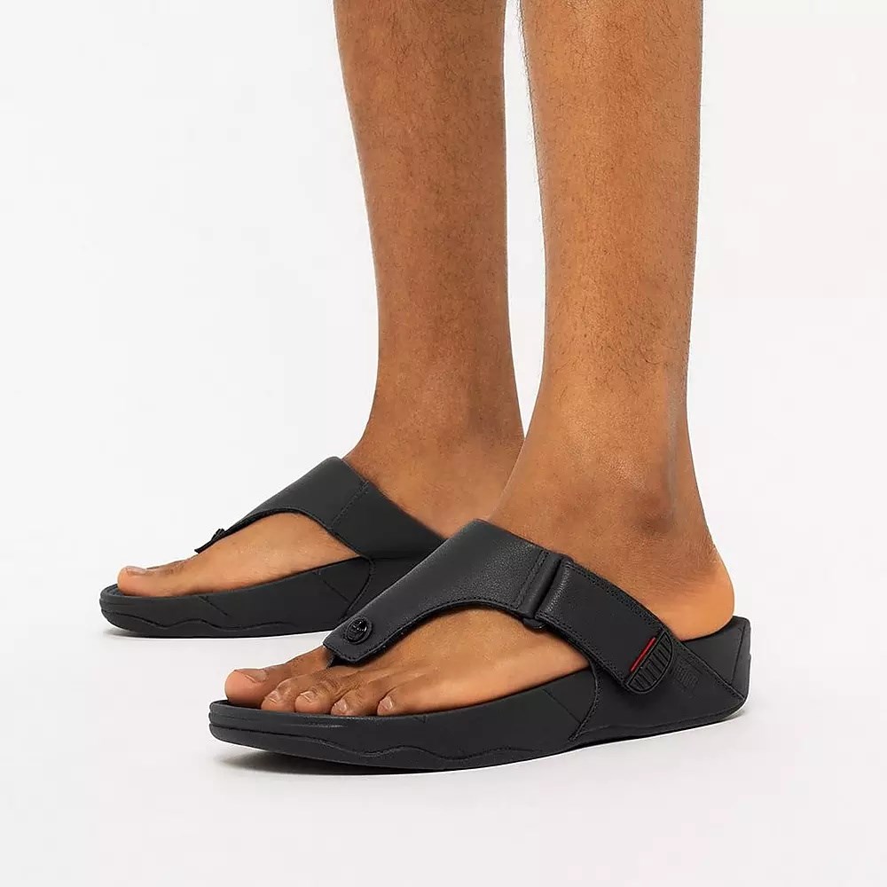 Sandalias Fitflop TRAKK II Cuero Puntera-Post Hombre Negros | MX.F-37816