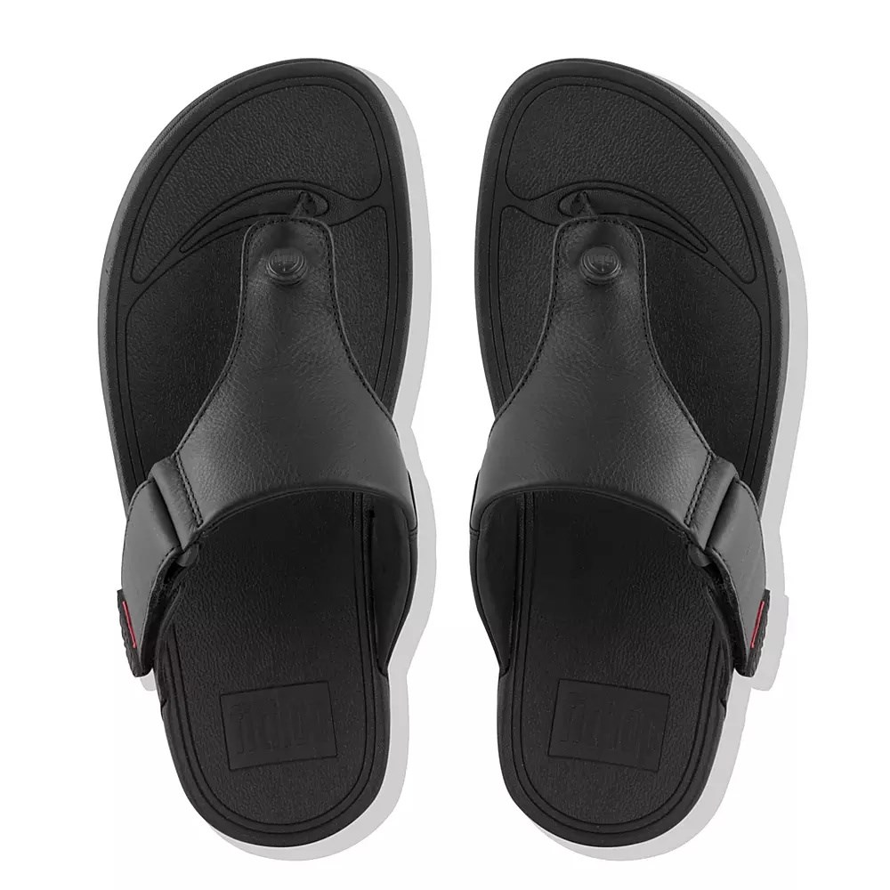 Sandalias Fitflop TRAKK II Cuero Puntera-Post Hombre Negros | MX.F-37816