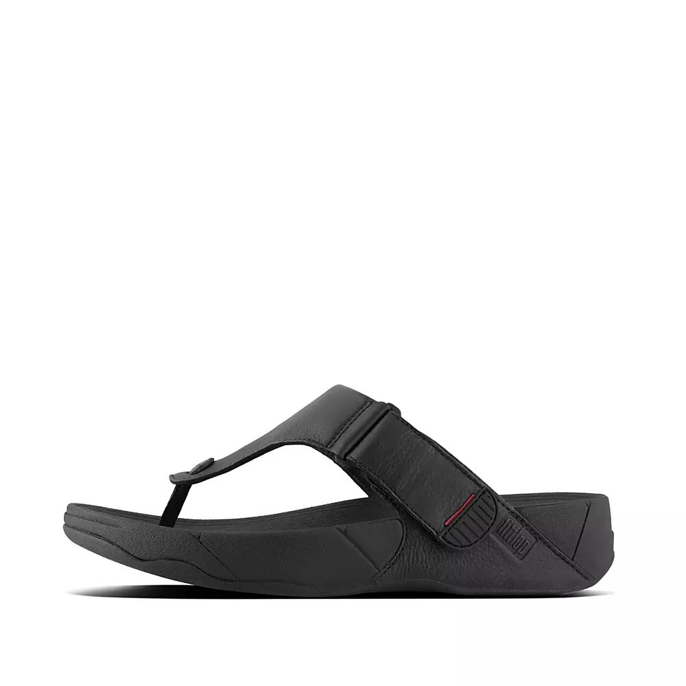 Sandalias Fitflop TRAKK II Cuero Puntera-Post Hombre Negros | MX.F-37816