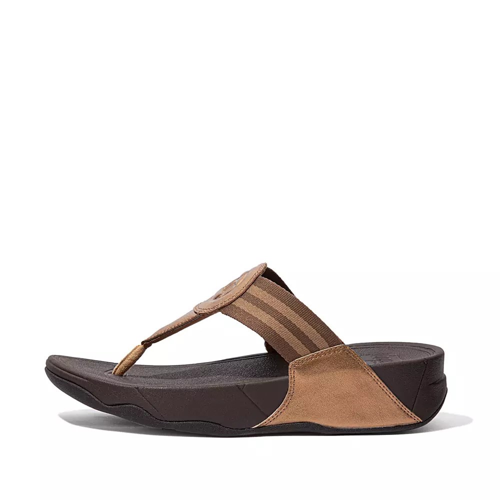 Sandalias Fitflop WALKSTAR Webbing Puntera-Post Mujer Marrom Dorados | MX.M-09178